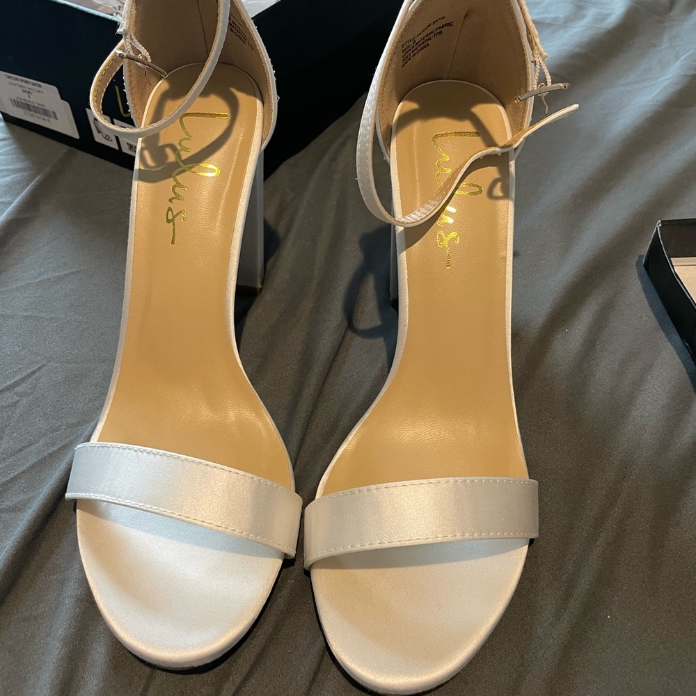 Lulu’s ivory satin 4" heels